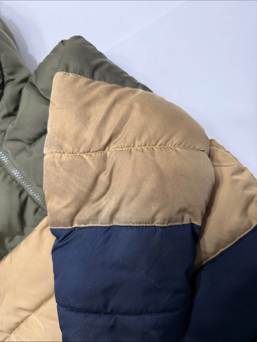 GAP Kids Hooded Colorblock Puffer Jacket - Olive, Tan, Navy